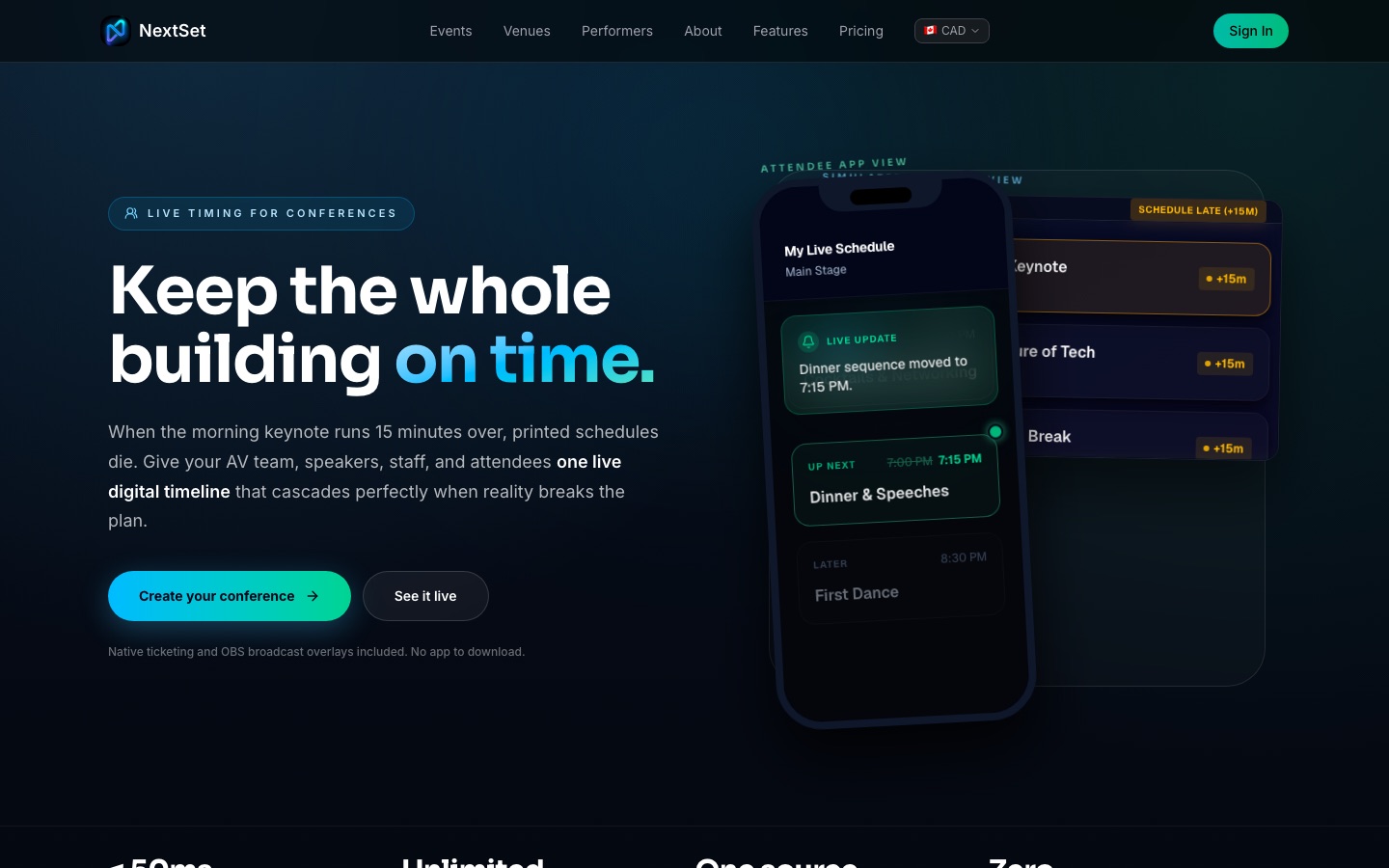 The NextSet conferences landing page