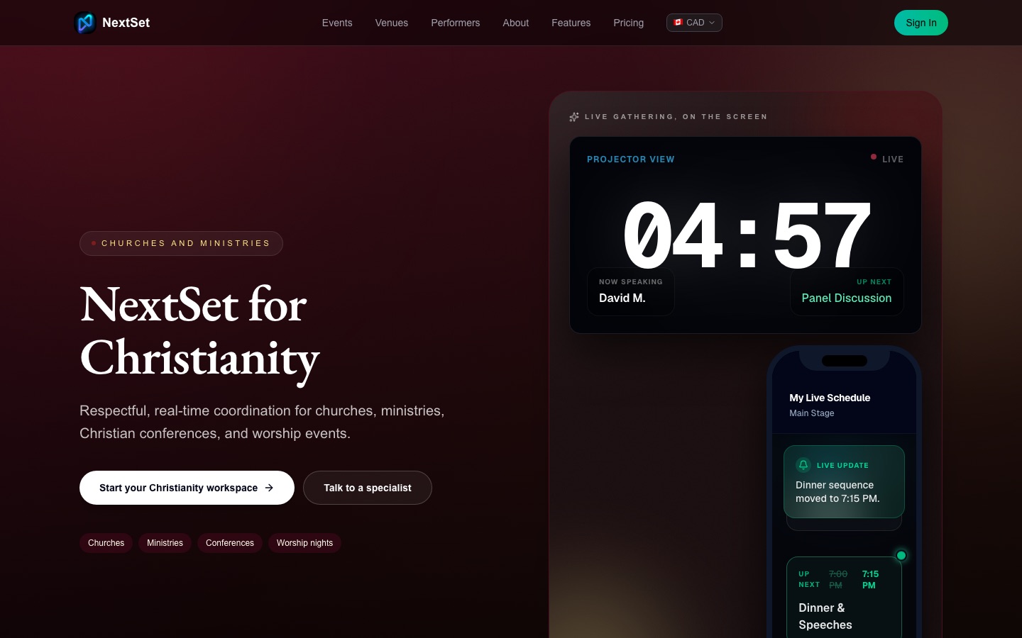 A per-tradition landing page — here, Christianity