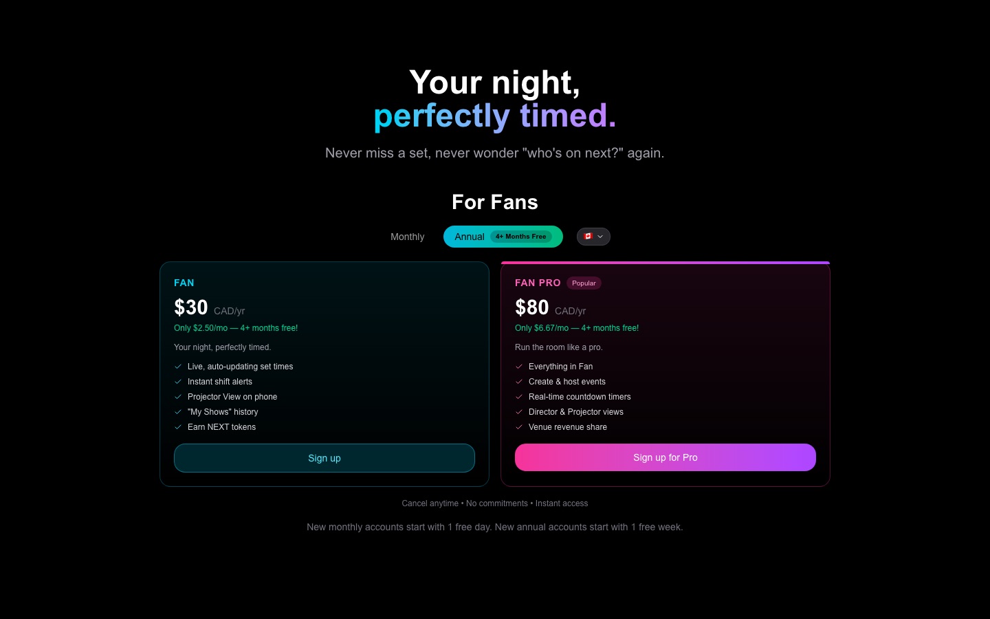 The NextSet pricing page